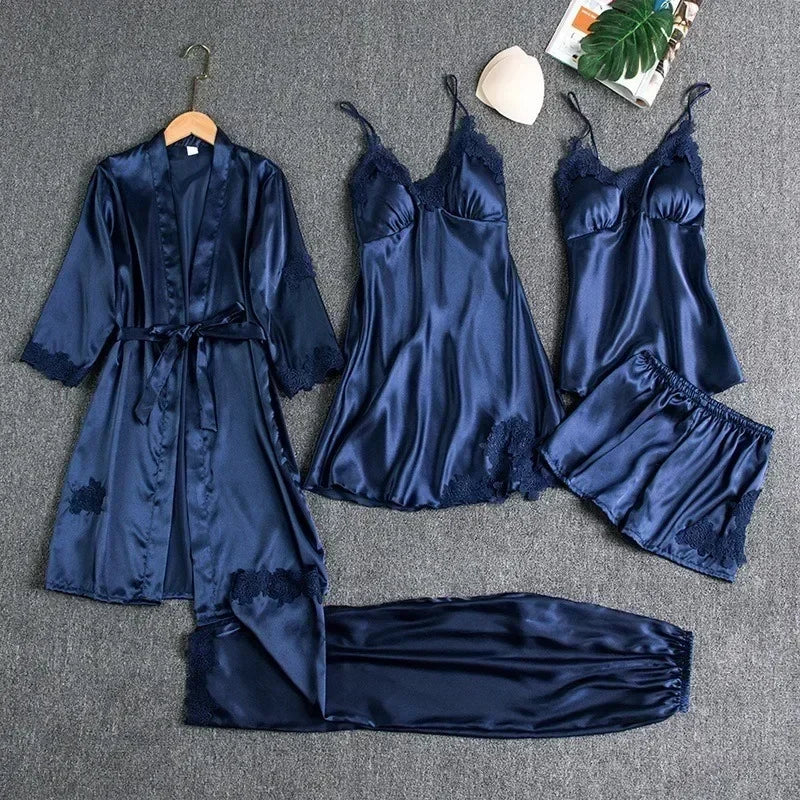 5-piece Set of Women's Sleepwear Sexy Silk Nightgown - Multi Shop24