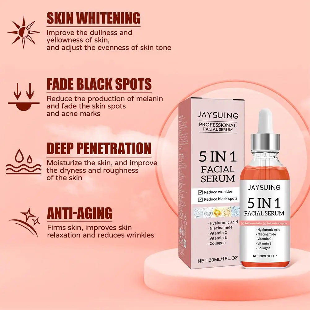 5 In 1 Fade fine lines Firming Face Serum Moisturizing brightning Vitamin C Hyaluronic