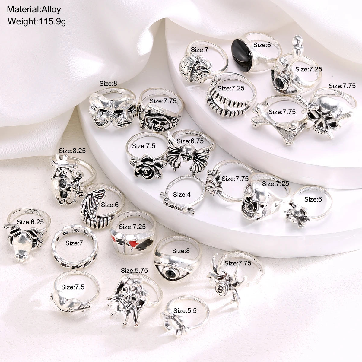 24 Pcs Gothic Skeleton Unisex Ring Set Punk Grunge Butterfly Frog Woman Man Jewelry Hip Hop Party Street Ring Accessories Gift - Multi Shop24
