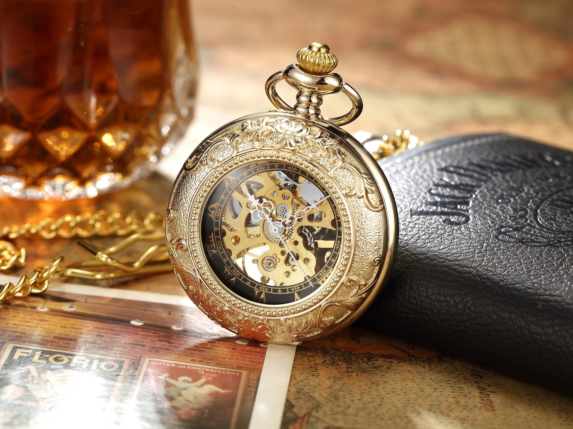 Luxury Retro Golden Hollow Skeleton Mechanical Pocket Watch Mens Multi Shop24