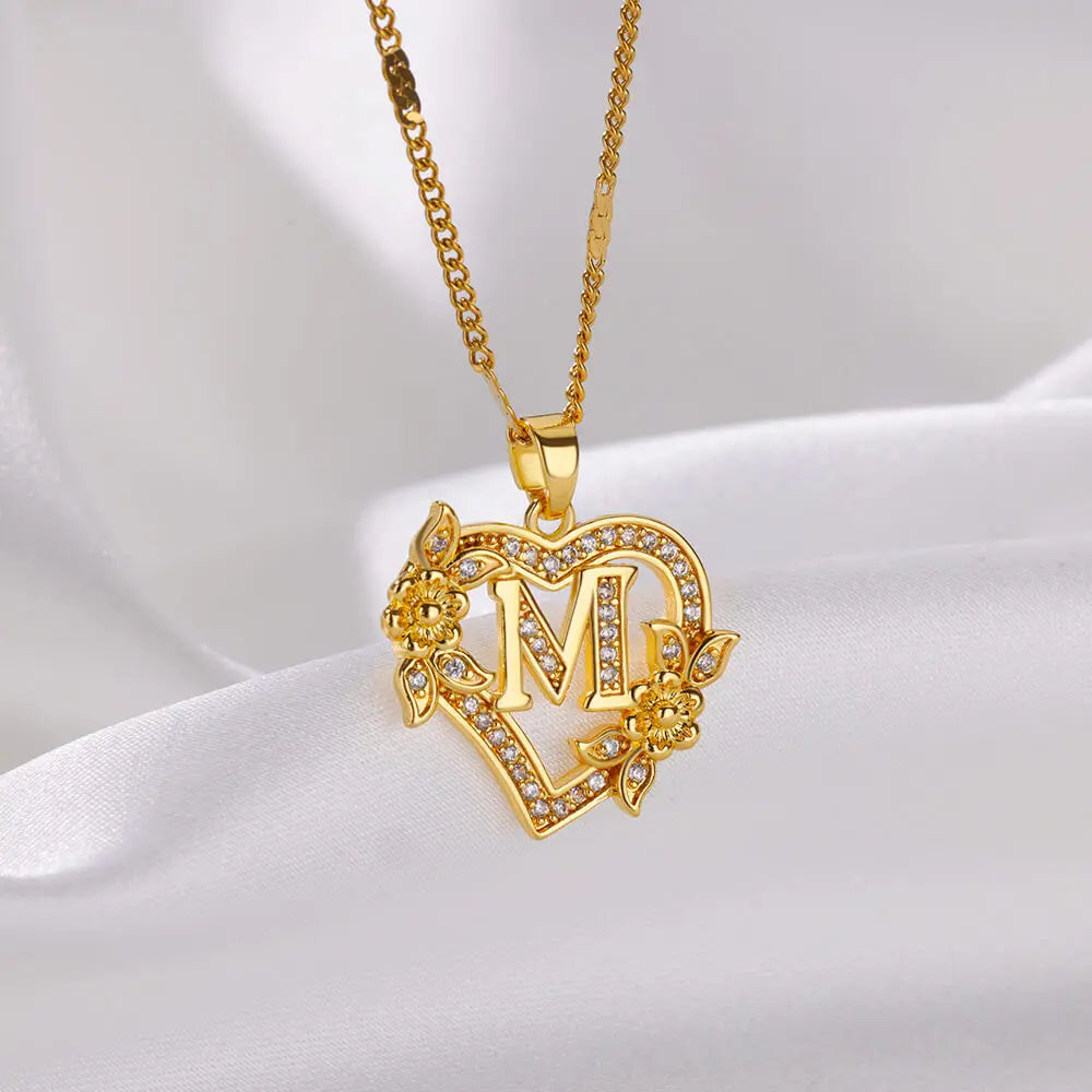 Heart Initial Letter Necklaces For Women Gold Color Stainless Steel Chain A-Z Alphabet Pendant Necklace Birthday Jewelry Gift - Multi Shop24