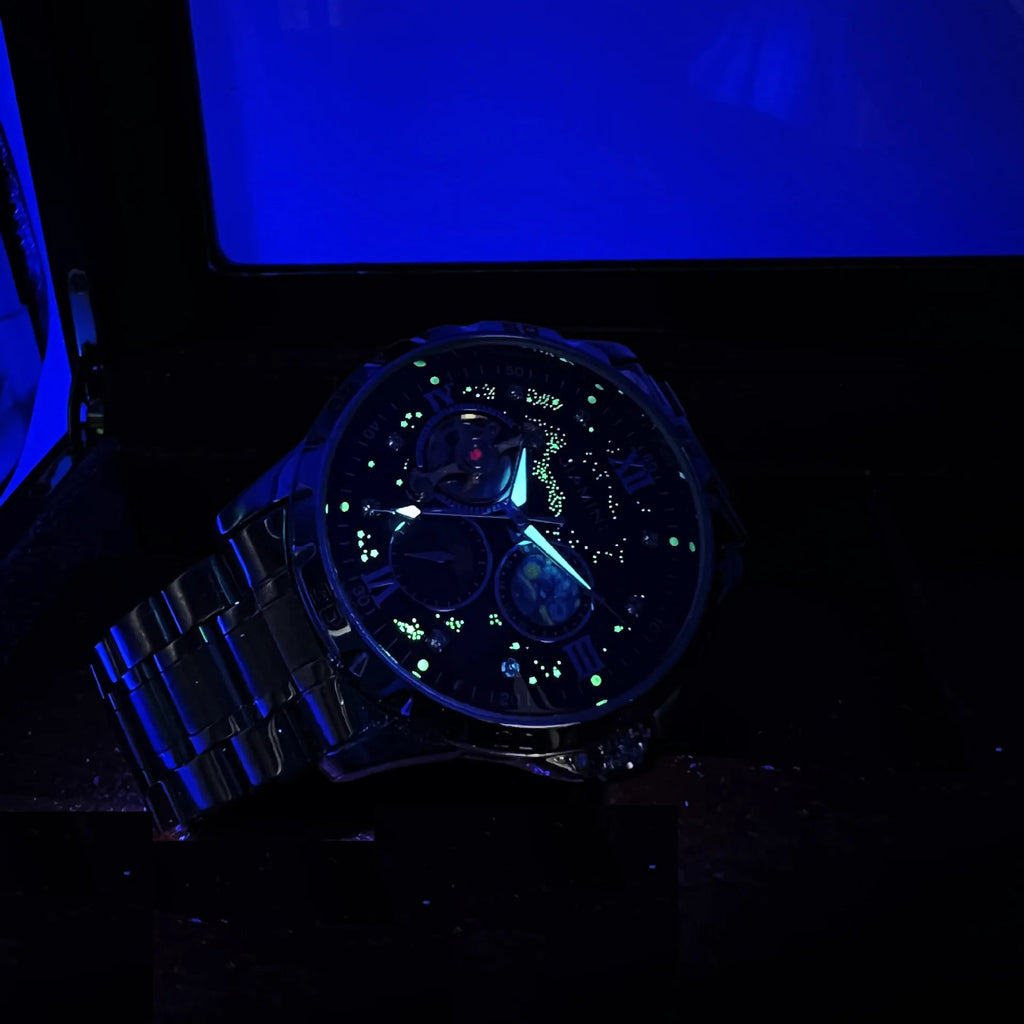 Tourbillon Skeleton Mechanical Watches Starry Sky Moon Phase Diamond Multi Shop24