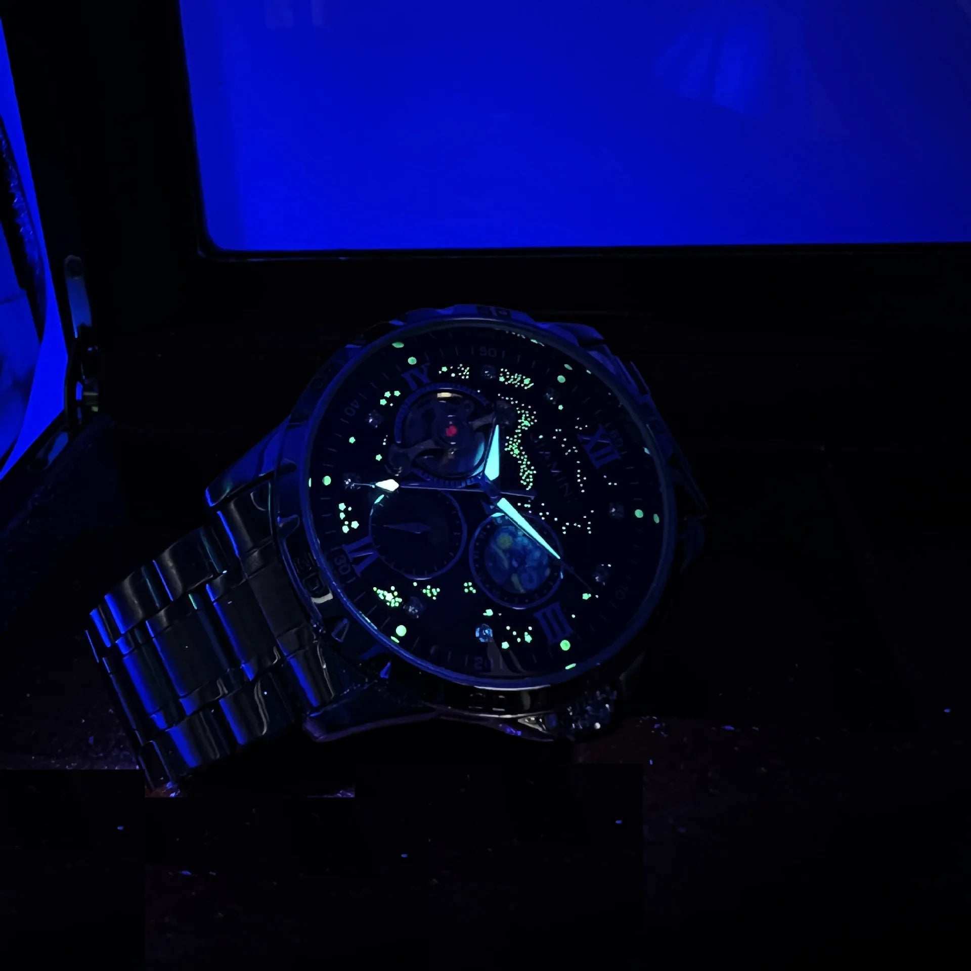 Tourbillon Skeleton Mechanical Watches Starry Sky Moon Phase Diamond Multi Shop24