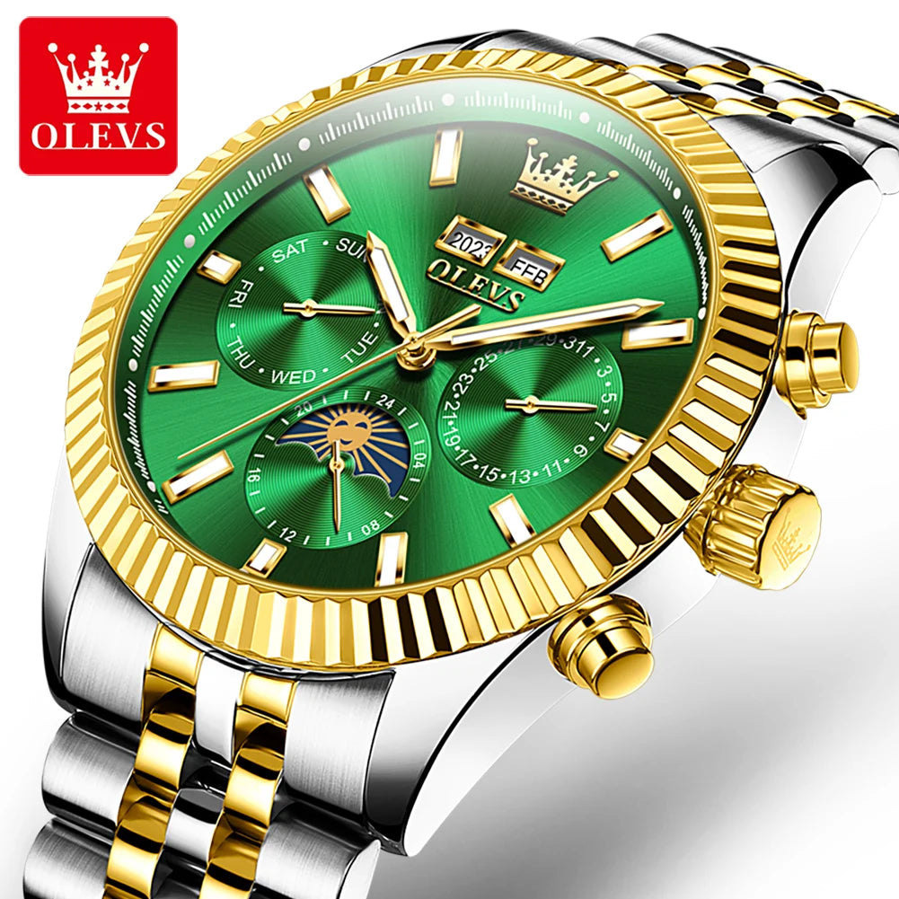 OLEVS 6688 Luxury Mens Watch Dual Calendar Automatic  30M Waterproof Luminous Top Multi Shop24