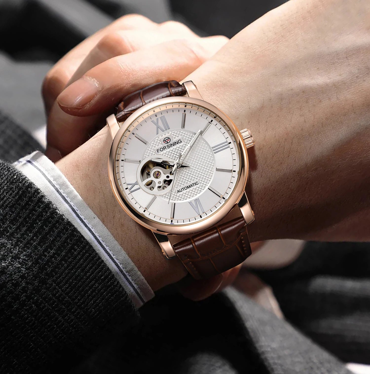 Forsining Fashion Skeleton Mechanical Watch for Men Green Multi Shop24