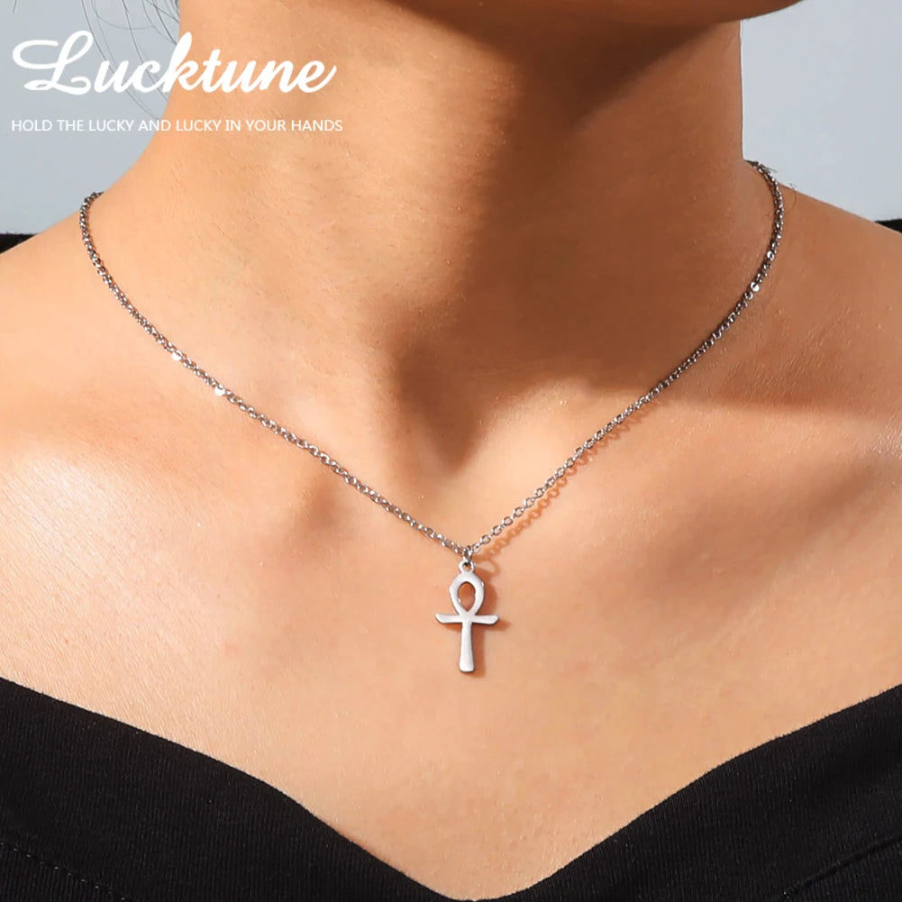 Lucktune Ankh Cross Egyptian Amulet Necklace Stainless Steel Key of Life Symbol Crucifix Pendant Necklace Women Religion Jewelry - Multi Shop24