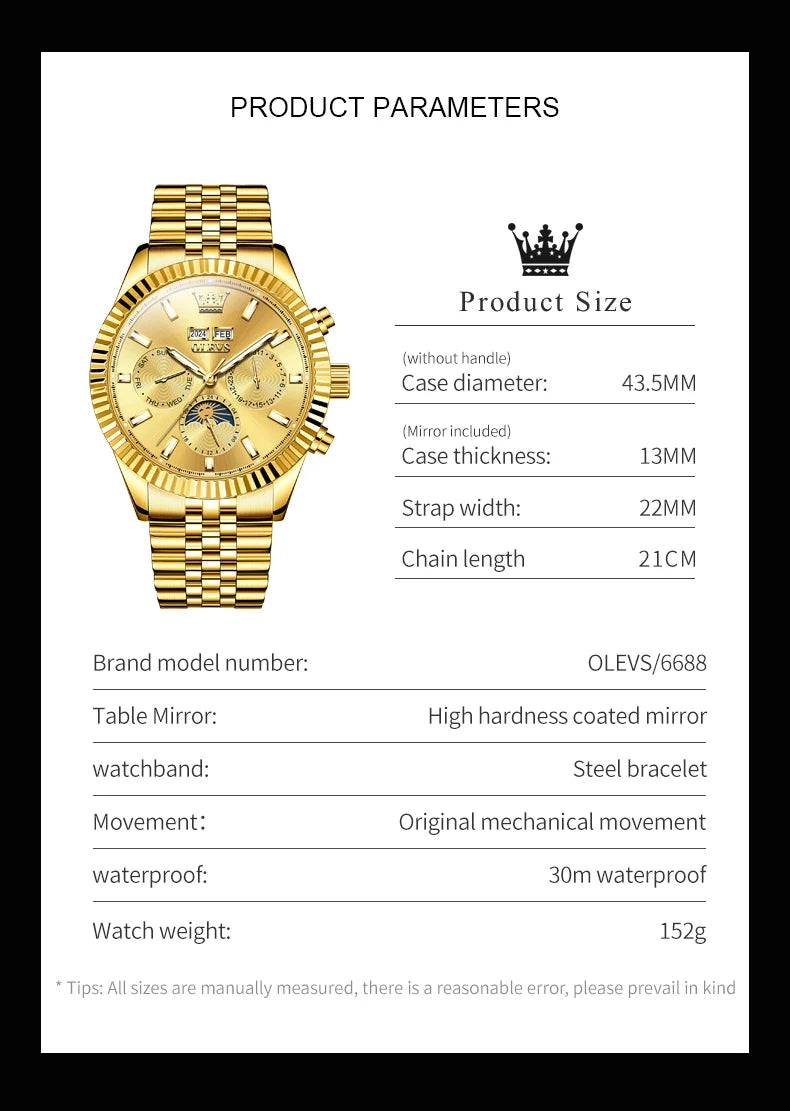 OLEVS 6688 Luxury Mens Watch Dual Calendar Automatic  30M Waterproof Luminous Top Multi Shop24