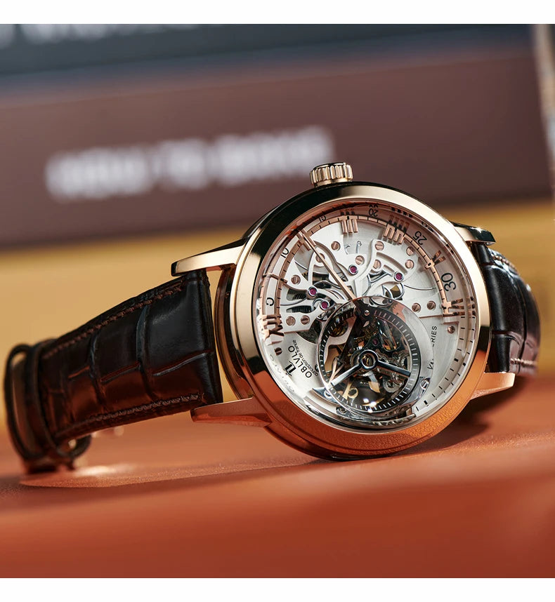 OBLVLO Luxury Retro 45mm Dial Skeleton Automatic Watches For Men Multi Shop24