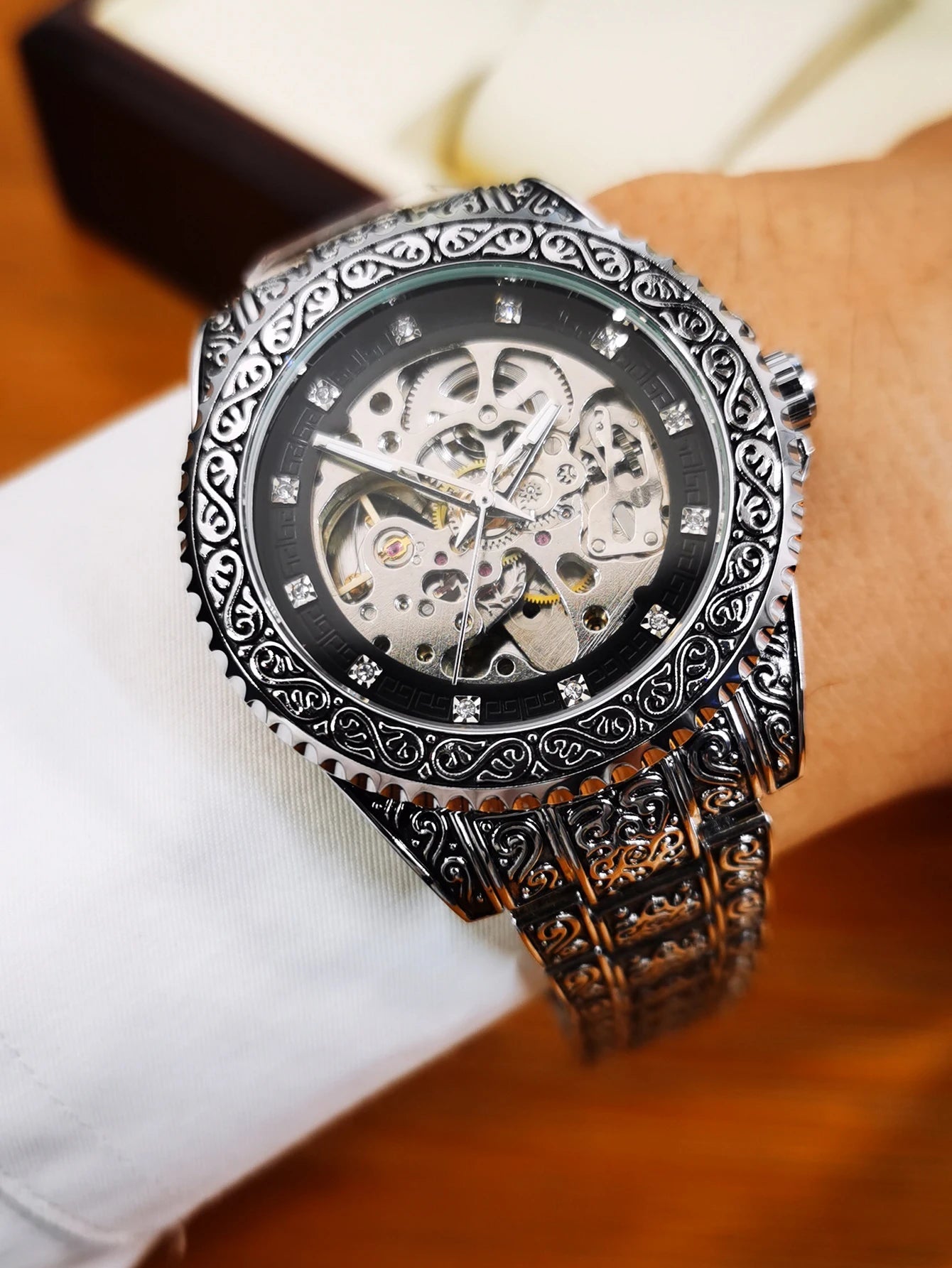 WINNER Vintage Engraved Skeleton Mechanical Watch for Men Multi Shop24