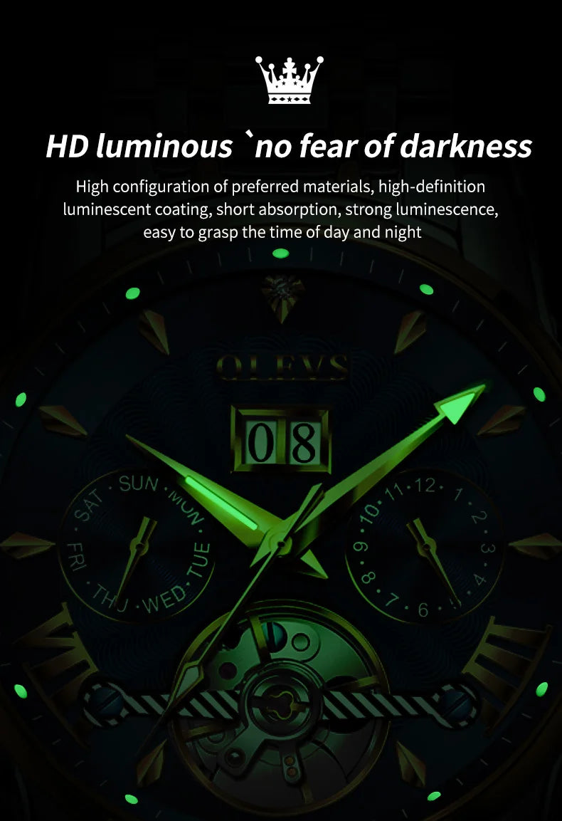 OLEVS Automatic Watch for Men Top Original Luxury Skeleton Multi Shop24