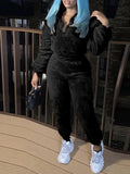 Winter New Plush Two Piece Set Casual Home Warm Suit For Women Fashion Zipper Lapel Pullover Top Elastic Waist Trousers Suit MultiShop24