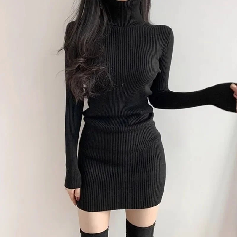 Fanan 2026 New Turtleneck Sweater Dresses Lady Sexy Slim Streetwear Bodycon Mini Dress Women Thick Basic Bottoming Dress Woman MultiShop24
