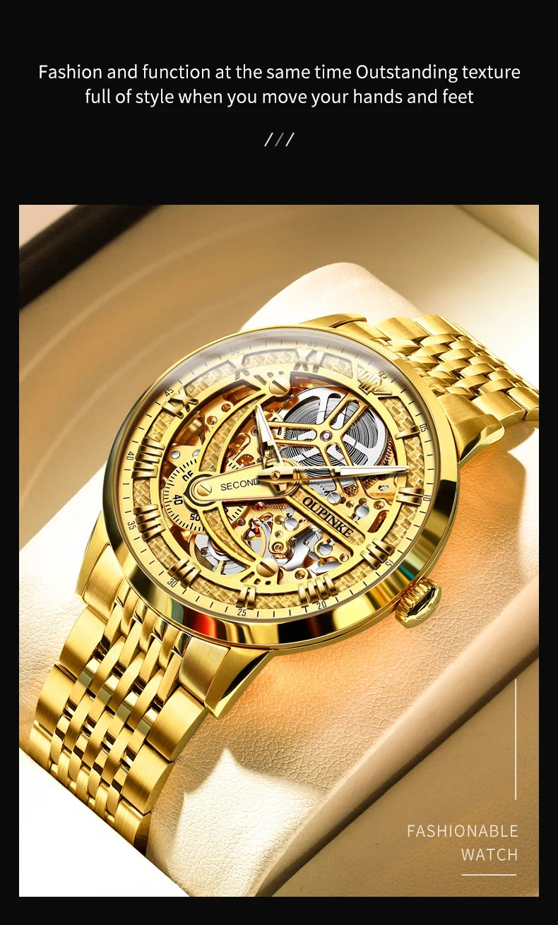 OUPINKE 3173 Original Leather Strap Automatic Hollow Mechanical Wristwatch for Men Multi Shop24