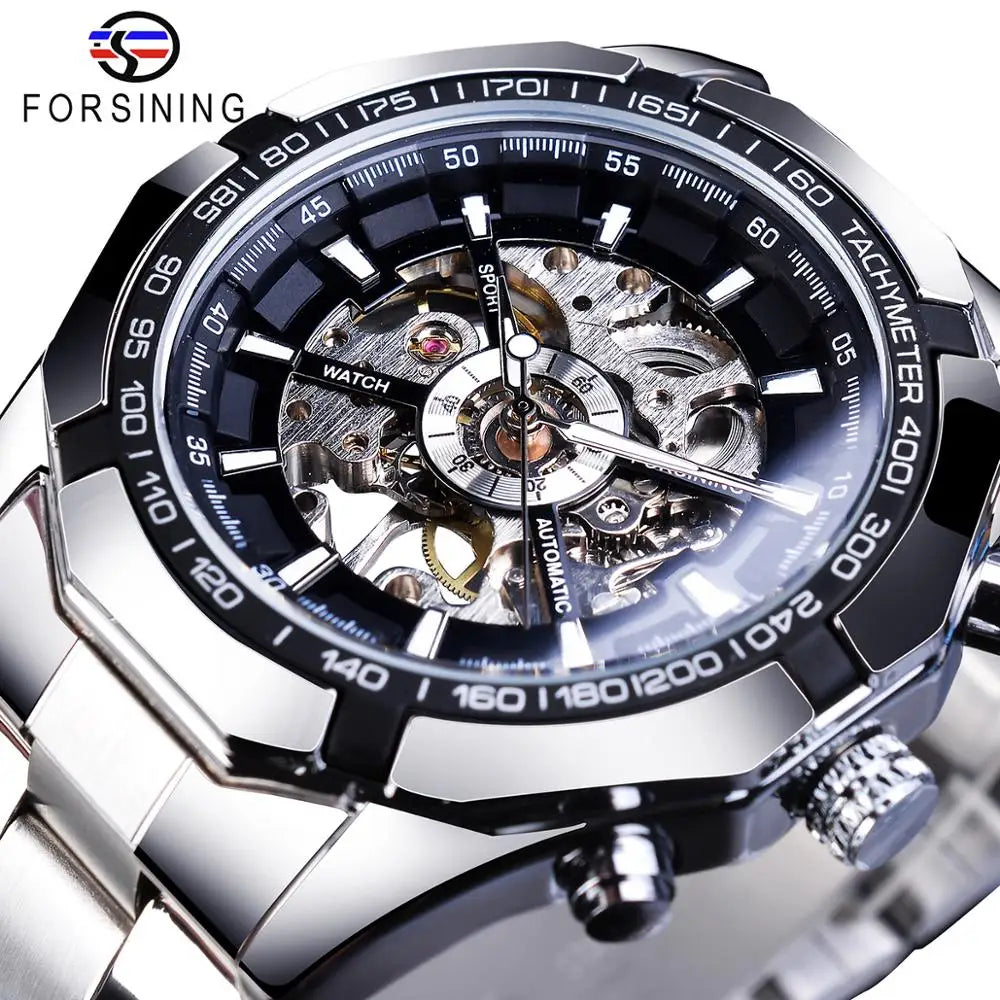 Forsining 2021 Stainless Steel Waterproof Mens Skeleton Watches Top Brand Multi Shop24