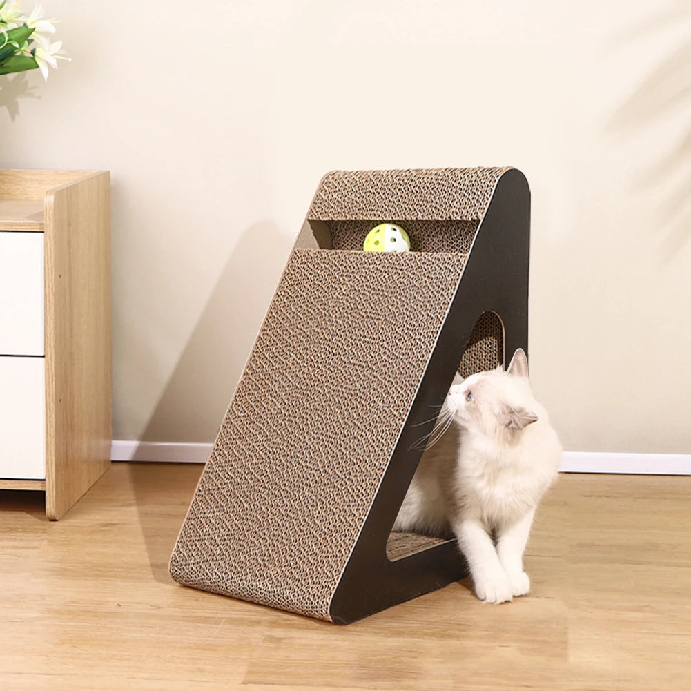 Cat Scratcher Cardboard Triangles Shaped With Spinnings Balls 2 in 1 Multi Shop24