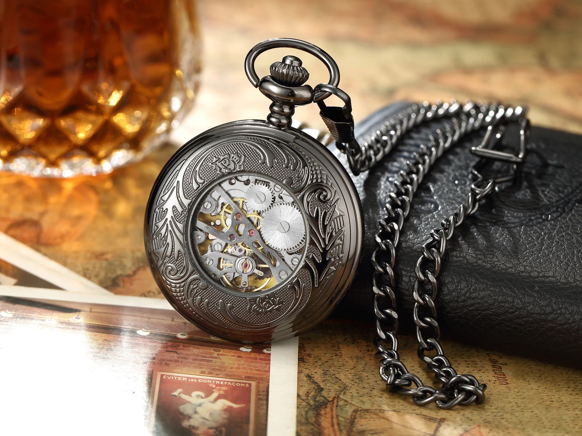 Luxury Retro Golden Hollow Skeleton Mechanical Pocket Watch Mens Multi Shop24
