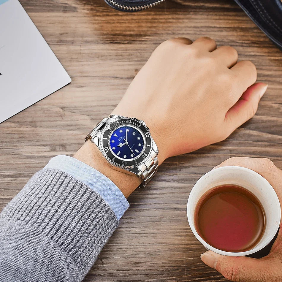 Automatic Men Watch Mechanical Self Wind Movement Stainless Steel Gold Multi Shop24