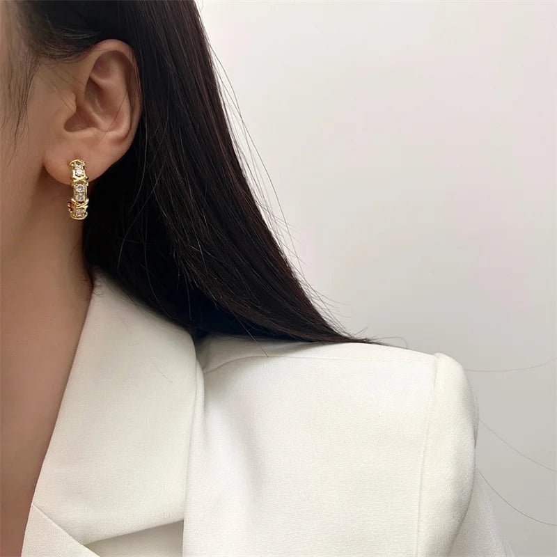 Vintage CC Design Stud Earrings for Women Korean Fashion X Cross Zircon Earring Engagement Jewelry Gifts Wholesale - Multi Shop24