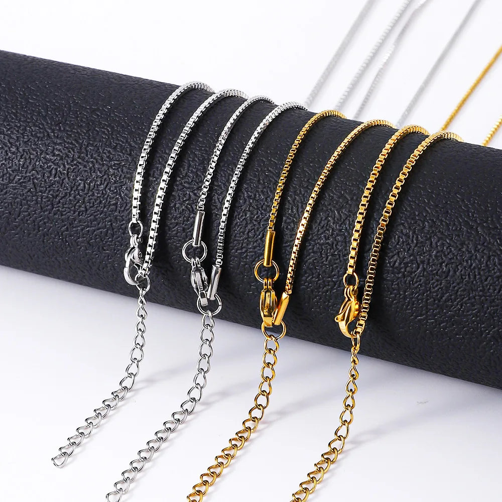 1.2mm Simple Stainless Steel Box Chain Necklace Gold Color Titanium Steel Men Necklace Fashion Women Jewelry Trend Accessories - Multi Shop24