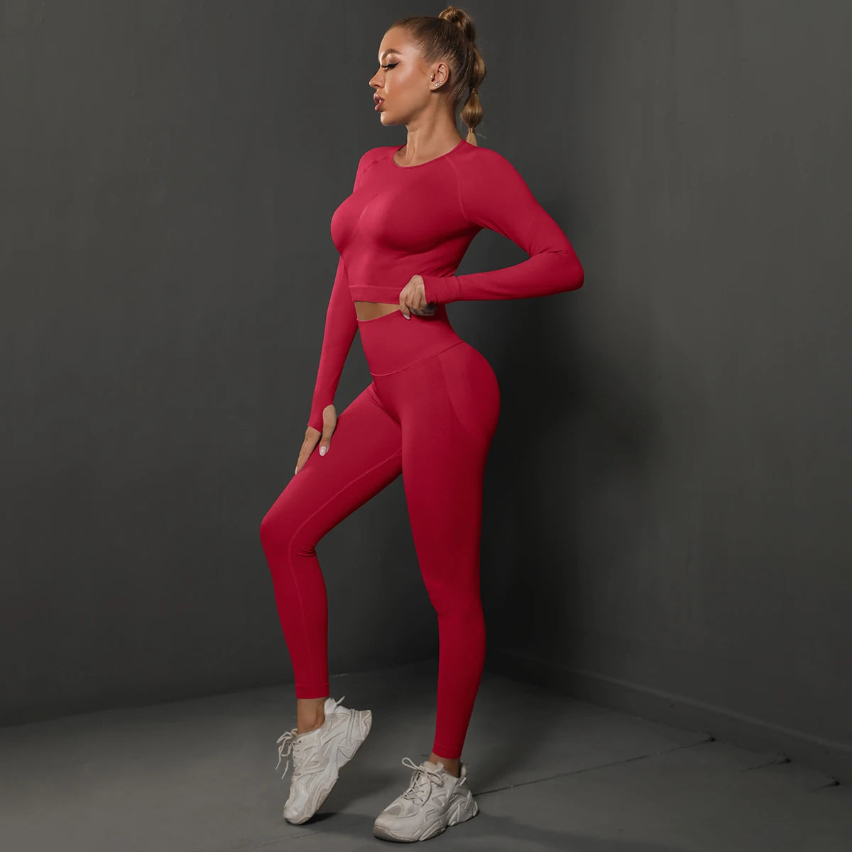 2Pcs Women Sets Energy Seamless Gym Suits Bubble Butt Sports Pants+Long Sleeve Shirts Push Up Running Sets Tracksuits Tights Set MultiShop24