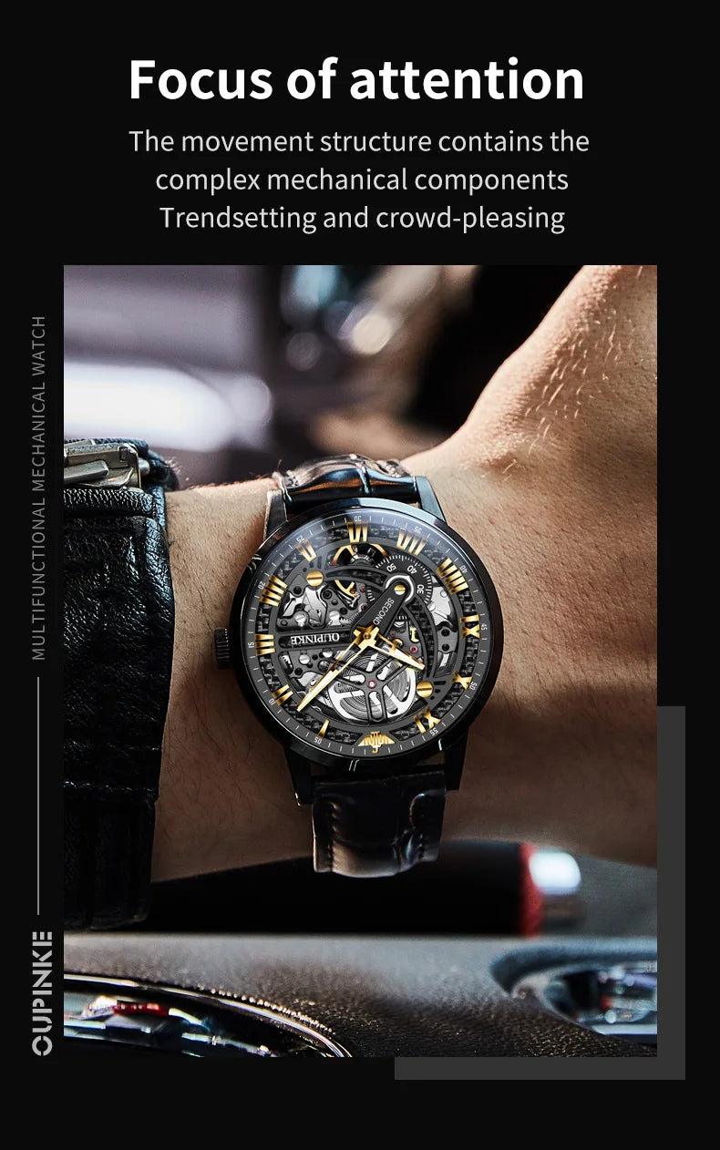 OUPINKE 3173 Original Leather Strap Automatic Hollow Mechanical Wristwatch for Men Multi Shop24