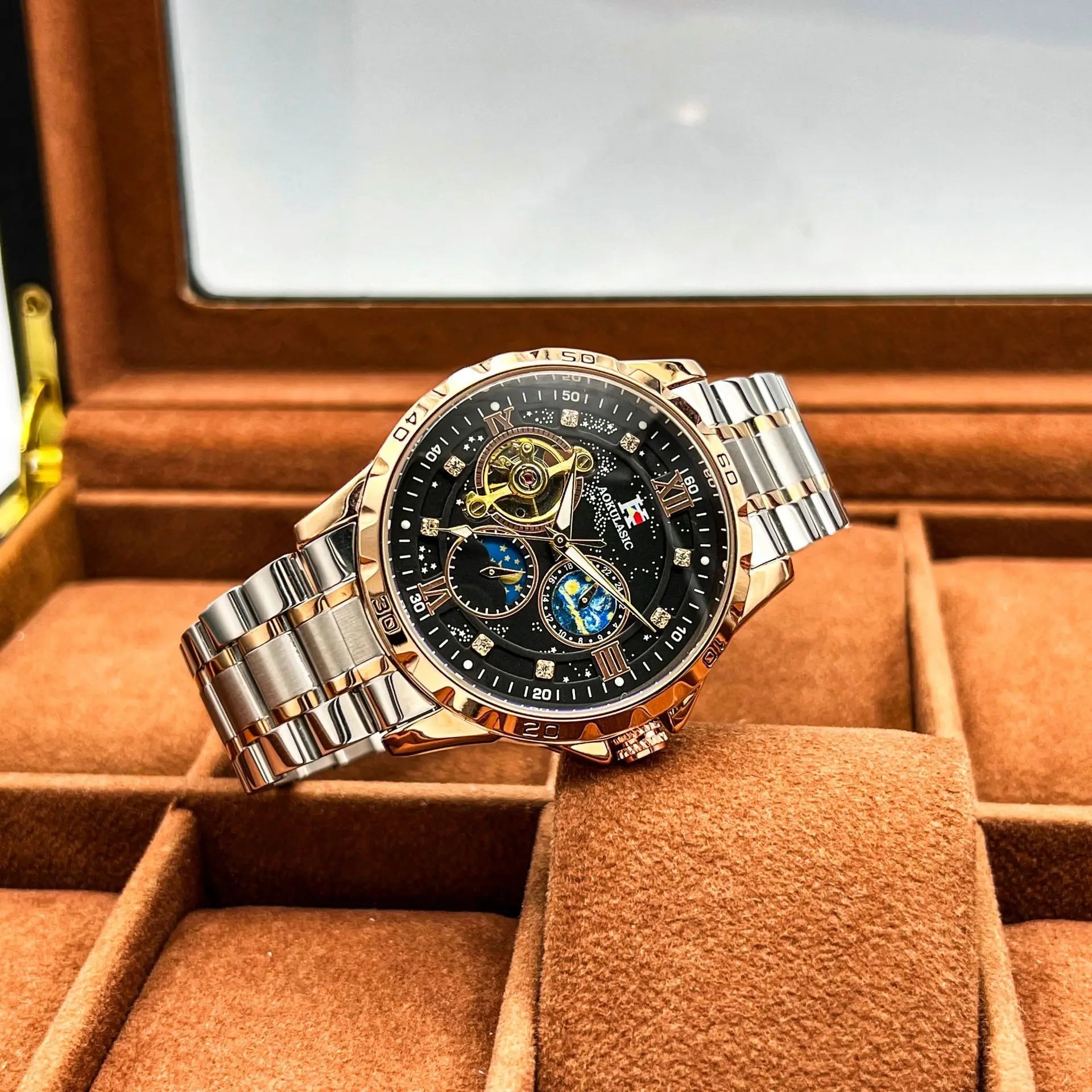 Tourbillon Skeleton Mechanical Watches Starry Sky Moon Phase Diamond Multi Shop24