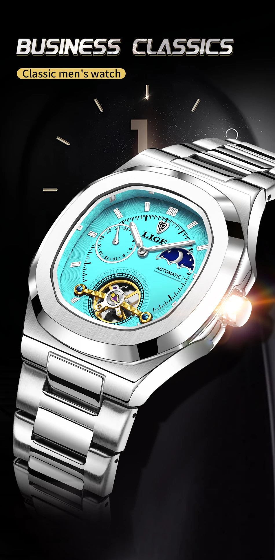 LIGE 2024 Automatic Mens Watch Fashion Stainless Steel Luxury Watches Men Multi Shop24