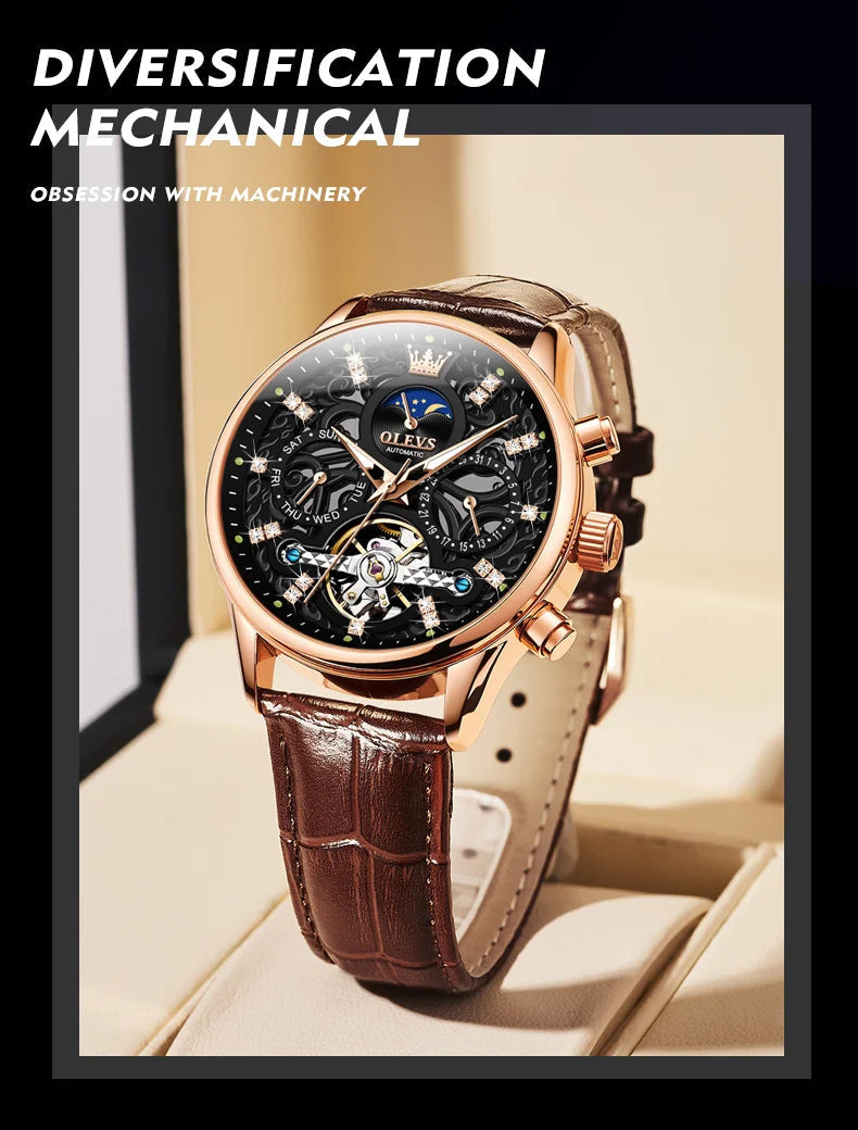 OLEVS 6658 Mens Watch Business Leather Strap Reloj Multi Shop24