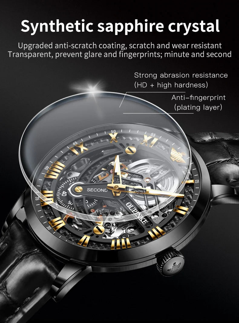 OUPINKE 3173 Original Leather Strap Automatic Hollow Mechanical Wristwatch for Men Multi Shop24