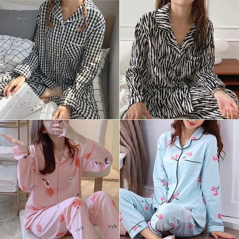 Pajamas Set V-Neck Button down Top and Trousers Sleepwear - Multi Shop24