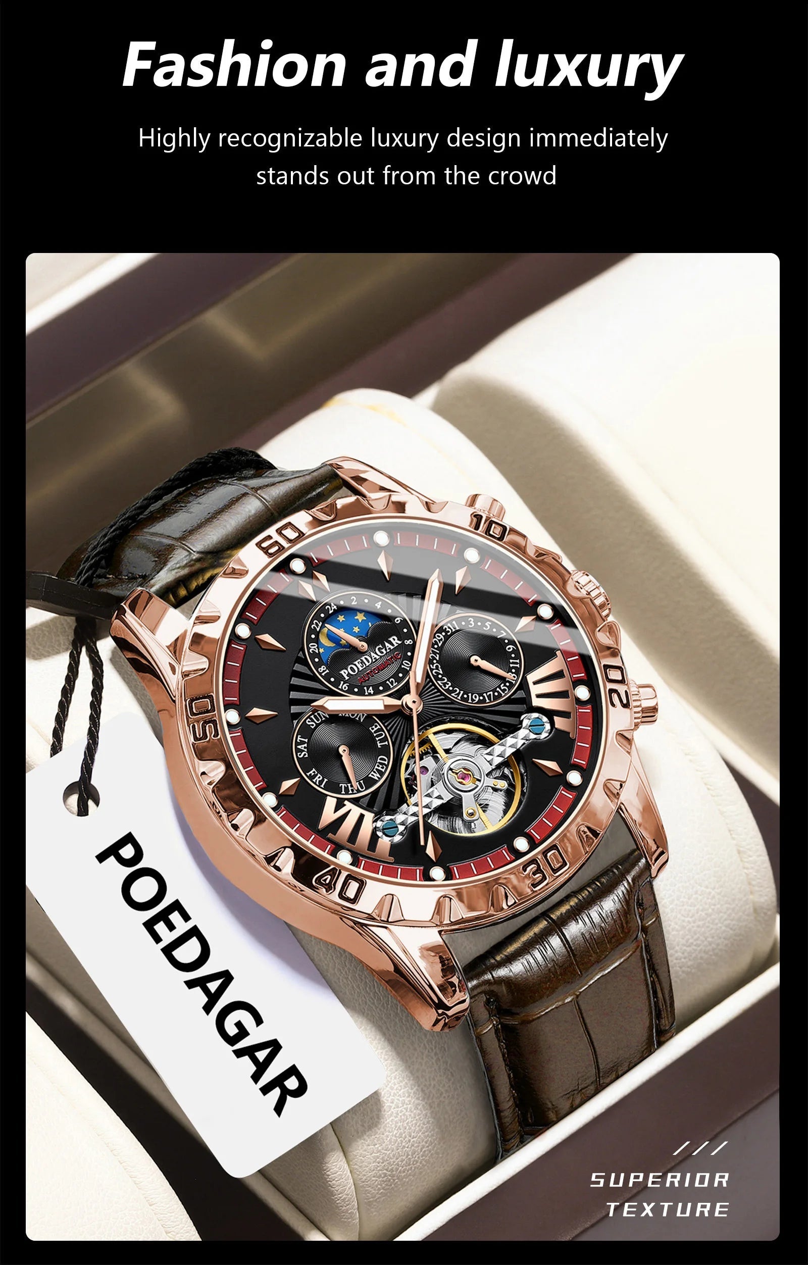 POEDAGAR Luxury Automatic Wristwatch Waterproof Multi Shop24