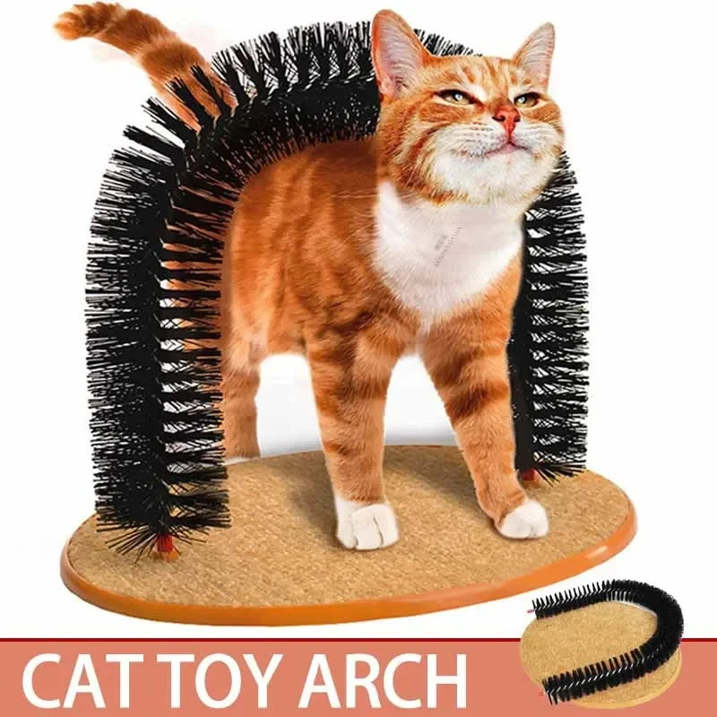 Cat Toy Arch Self Groome Pamper Feline with A Massage Grooming Rubbing Brush Multi Shop24