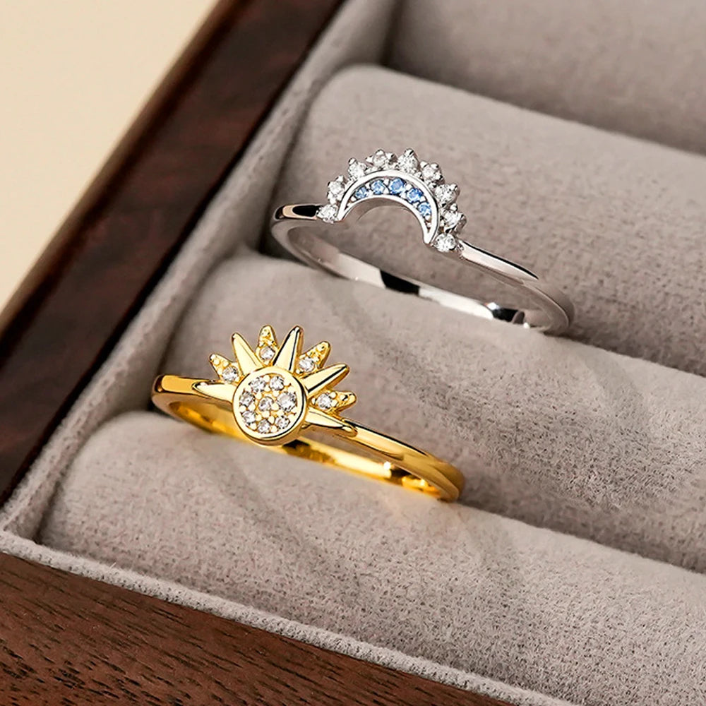 925 Silver Sun and Moon  Couple Ring Set Sky Blue - Multi Shop24