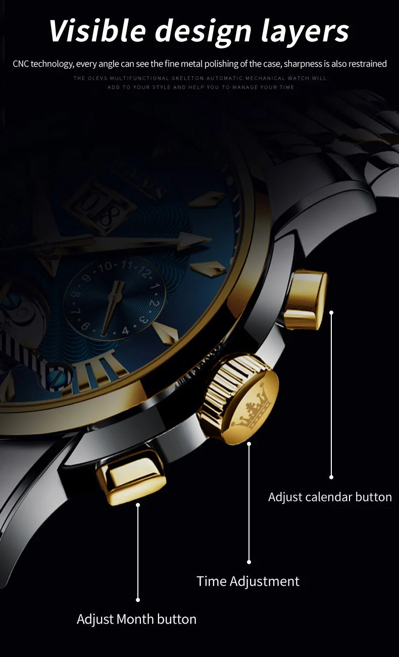 OLEVS Automatic Watch for Men Top Original Luxury Skeleton Multi Shop24