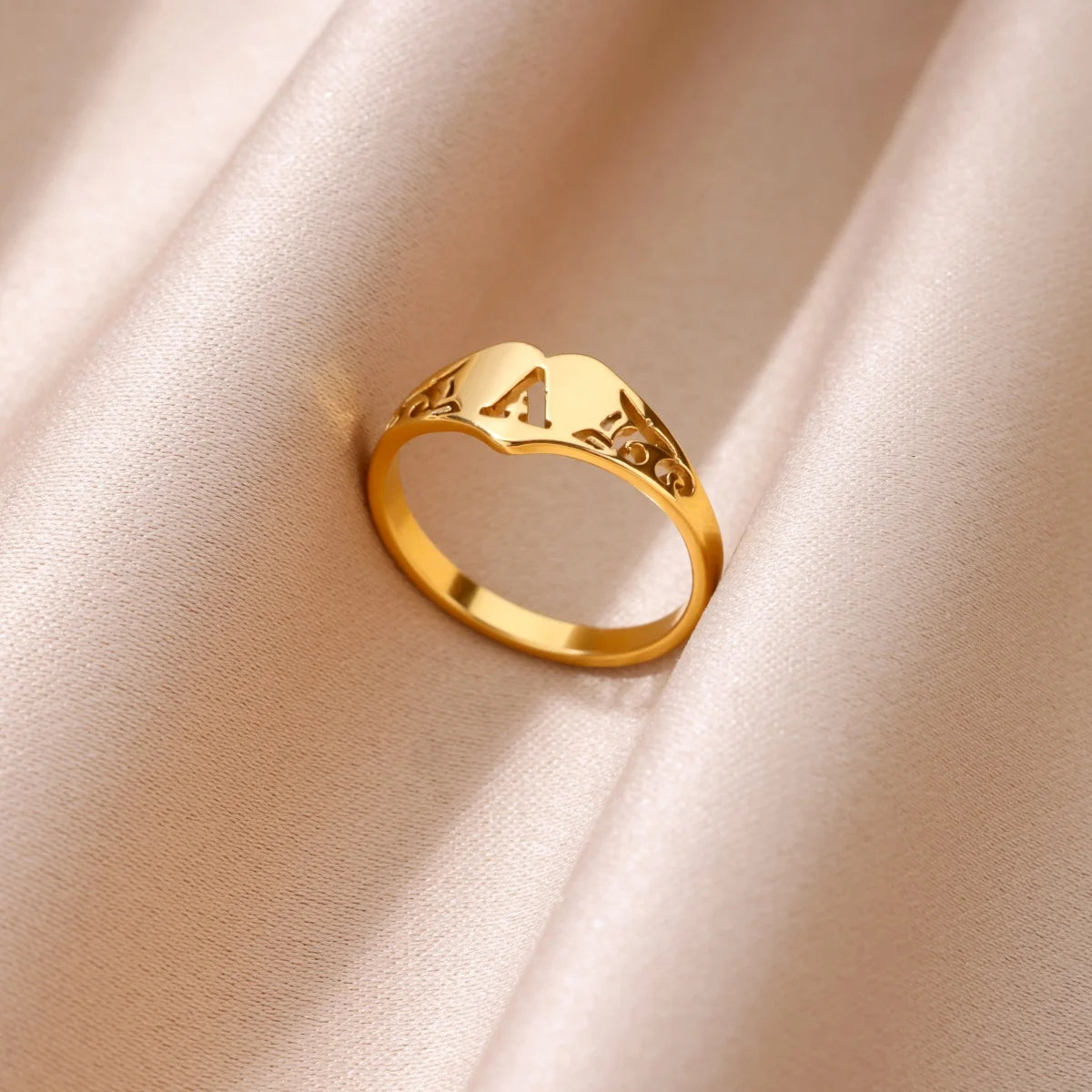 Fashion Hollow Initial Letter Heart Rings For Women Gold Color Stainless Steel A-Z