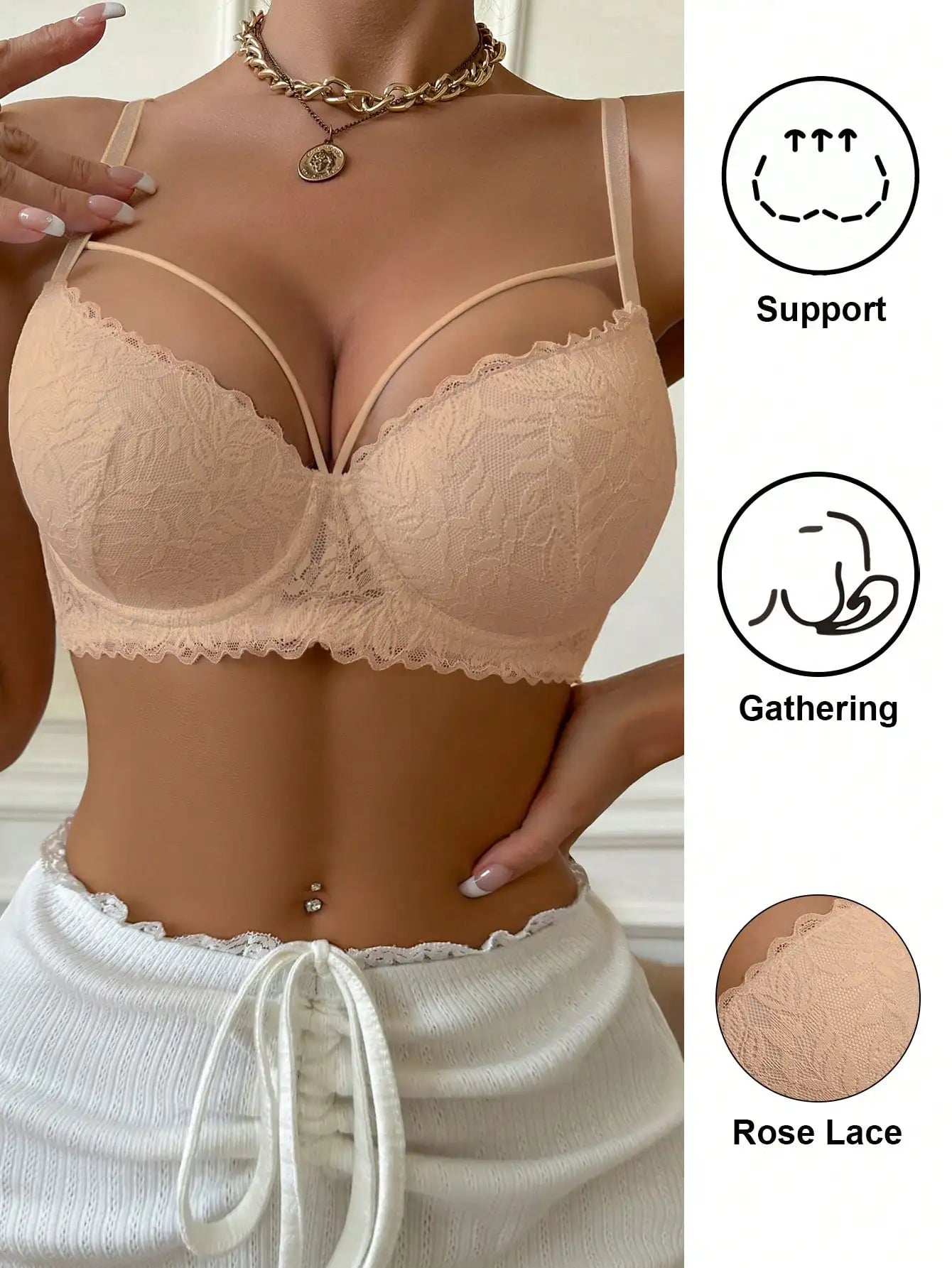 Women's thin 3/4 lace bra, sexy and beautiful push-up bra, anti-sagging, comfortable and breathable underwire bra MultiShop24