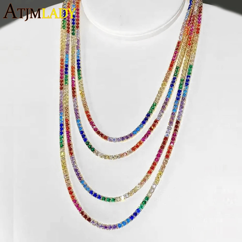 Round Heart Shaped CZ Tennis Chain Rainbow Colorful Necklace Top Quality Gold Color Hip Hop Fashion Women Choker Jewelry MultiShop24