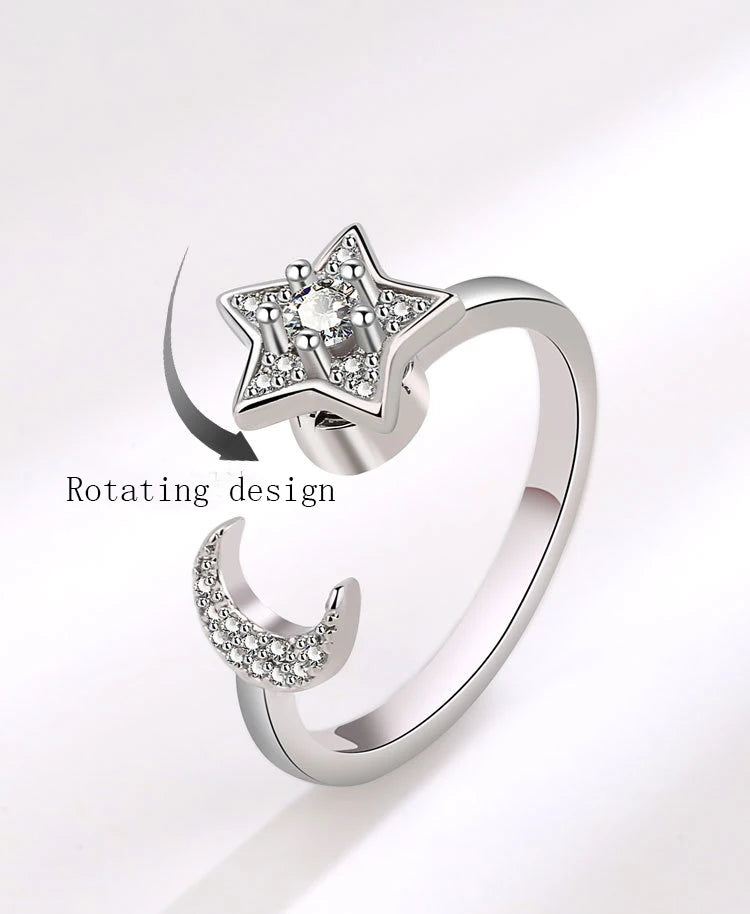 VENTFILLE 925 Sterling Silver Sunflower Diamond Zircon Rotatable Ring For Women