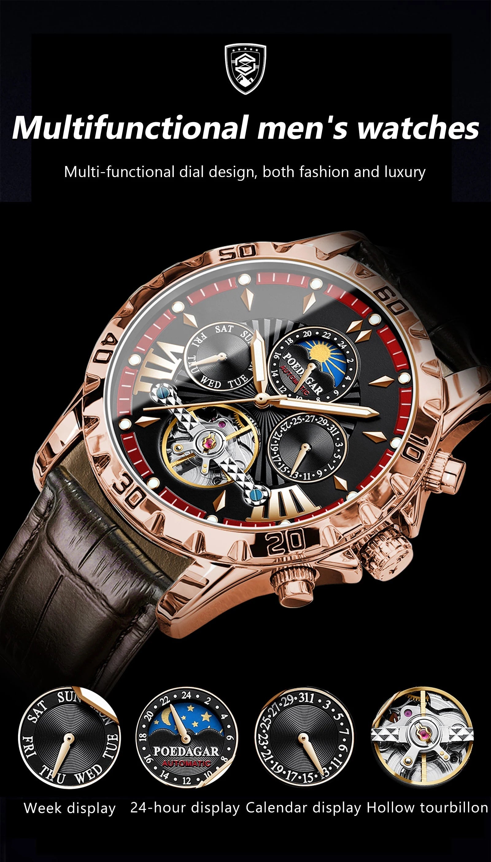 POEDAGAR Luxury Automatic Wristwatch Waterproof Multi Shop24