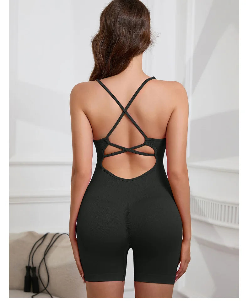 Yoga Jumpsuit - Quick-Dry, Stretchy Knit Fabric, Removable Pads - Multi Shop24