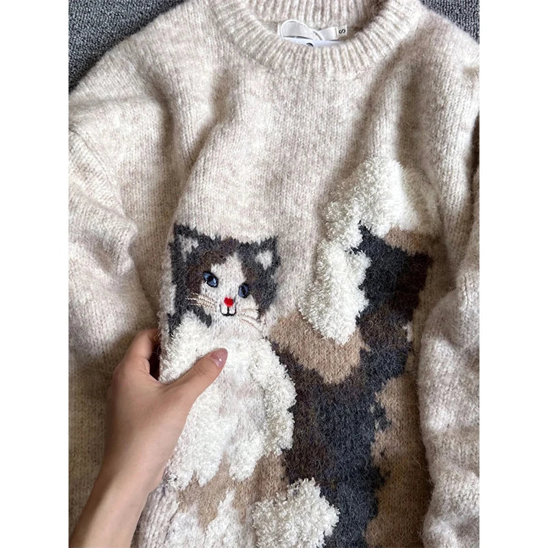 MEXZT Kawaii Cartoon Cat Sweater Women Harajuku Print Knitted Pullovers Winter Korean Cute Long Sleeve Knitwear Casual Jumpers MultiShop24