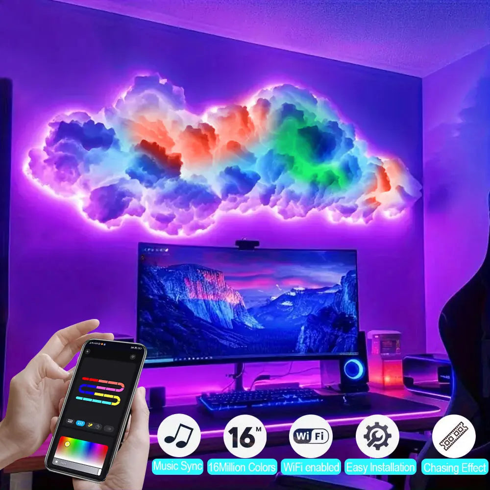 3D Big Cloud Lightning Light 360 Degree Wireless Remote APP Music Sync Multicolor - Multi Shop24