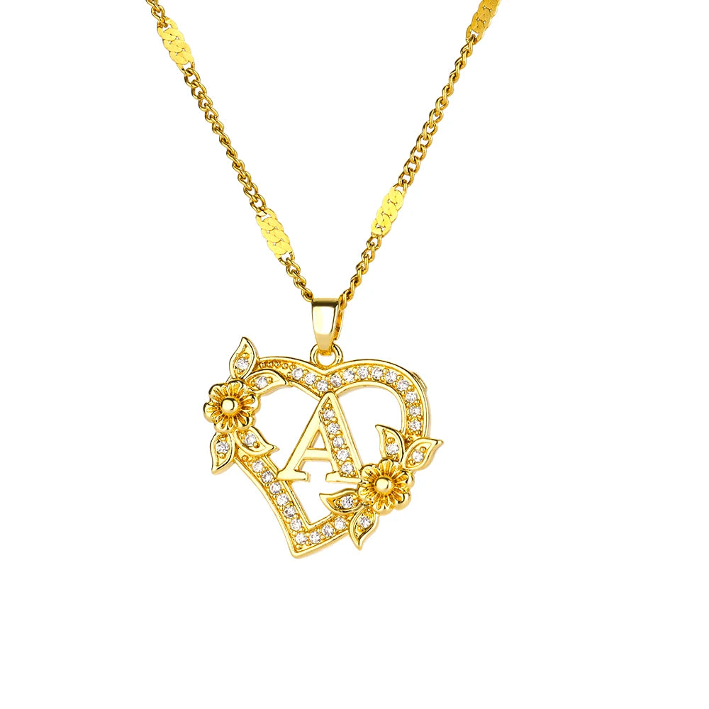 Heart Initial Letter Necklaces For Women Gold Color Stainless Steel Chain A-Z Alphabet Pendant Necklace Birthday Jewelry Gift - Multi Shop24