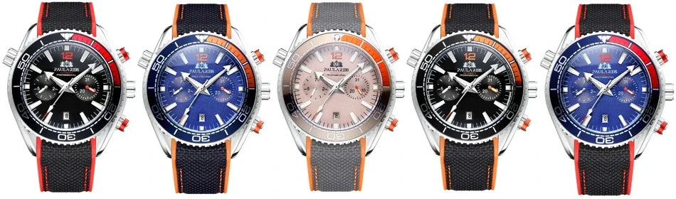 Automatic Watch for Men Mechanical Canvas Rubber Strap Orange Blue Red Multi Shop24