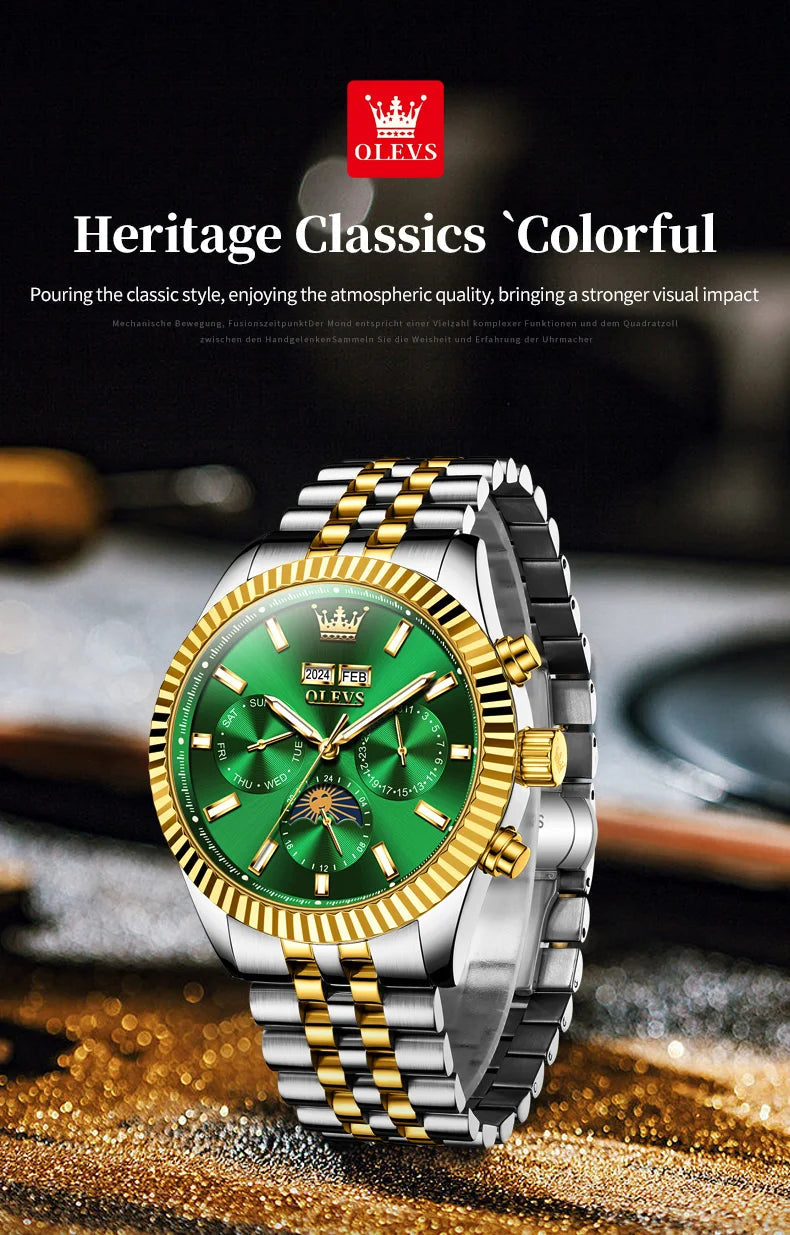 OLEVS 6688 Luxury Mens Watch Dual Calendar Automatic  30M Waterproof Luminous Top Multi Shop24