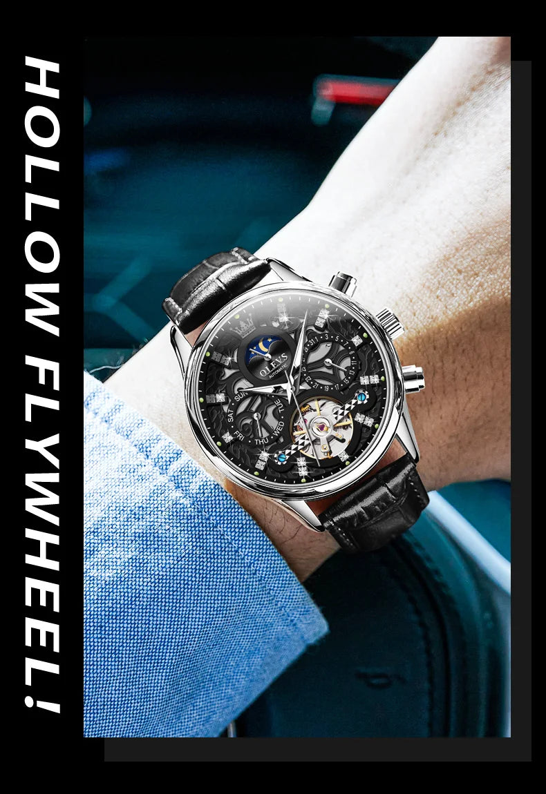 OLEVS 6658 Mens Watch Business Leather Strap Reloj Multi Shop24