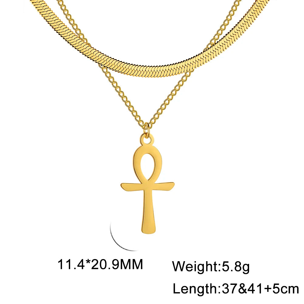 Lucktune Ankh Cross Egyptian Amulet Necklace Stainless Steel Key of Life Symbol Crucifix Pendant Necklace Women Religion Jewelry - Multi Shop24