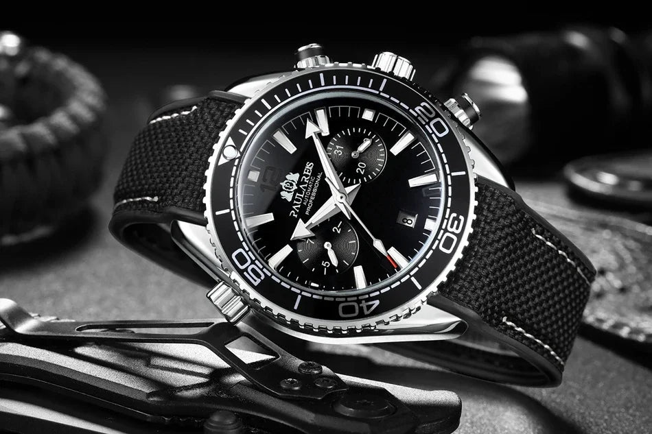 Automatic Watch for Men Mechanical Canvas Rubber Strap Orange Blue Red Multi Shop24