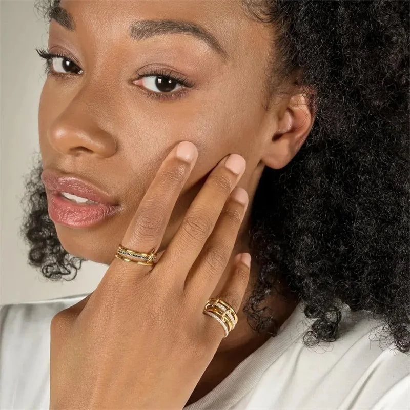 A Niche Two-Color Four-Ring Copper Jewelry Ring, Hypoallergenic, Ins Style, Stacking Artifact, Suitable For Young Wome Jewelry MultiShop24