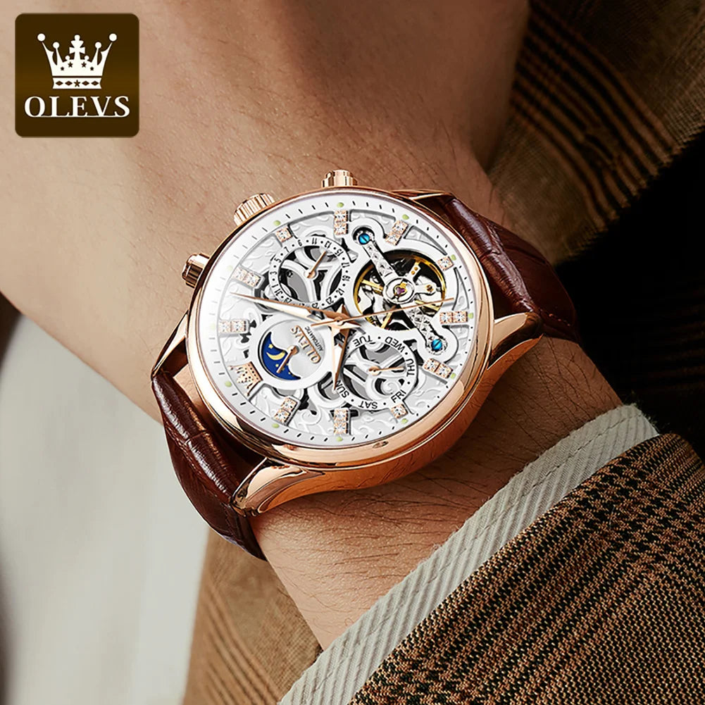 OLEVS 6658 Mens Watch Business Leather Strap Reloj Multi Shop24